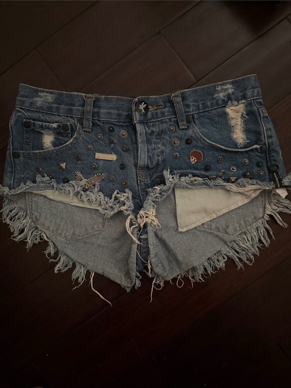 One Teaspoon ZZ Studded Distressed Denim Shorts